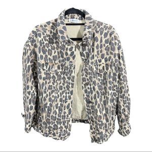 Leopard print oversized denim jacket size small EUC